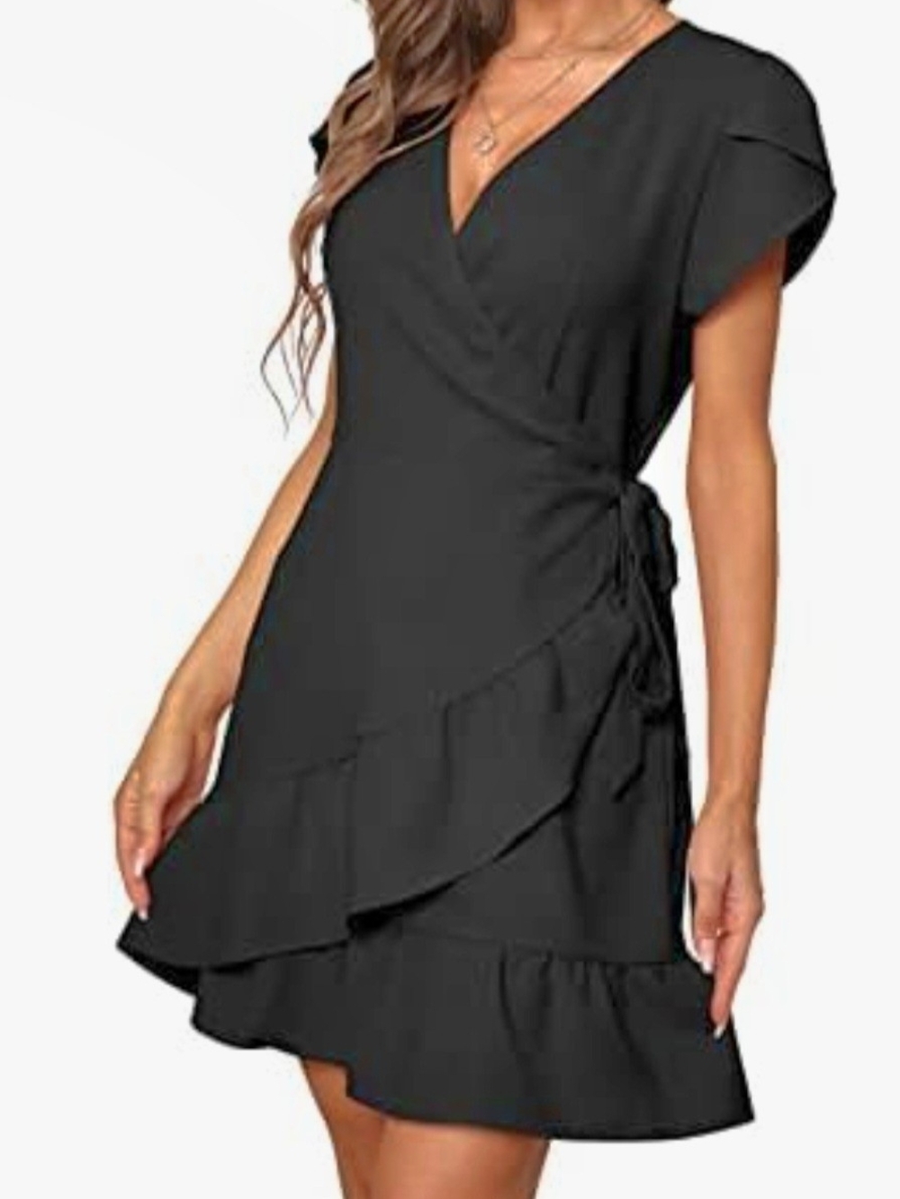 Women's Black Wrap Ruffle Dress